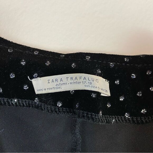 Zara Trafaluc Velvet Ruffle Zip Black Glitter Dot Bloggers Favorite Dress Small - Picture 5 of 7